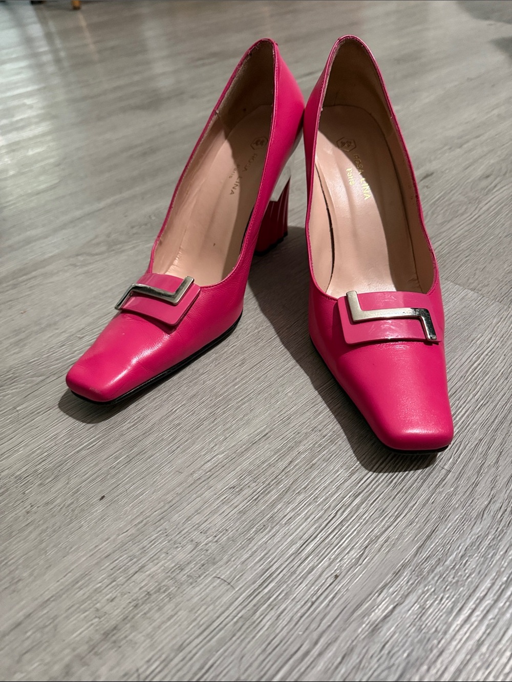 Rosa Lina Paris Elegant Hot Pink Block Heel Pumps  Decorative Buckle Sz 41 EUC